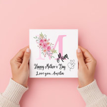 Cartão Personalizado de Floral com Inicial da Mamã