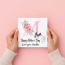 Cartão Personalizado de Floral com Inicial da Mamã