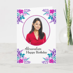 Cartão Personalizado de Flores de Foto de Anivers