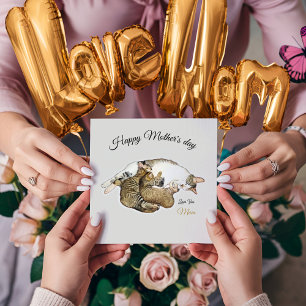 Cartão personalizado de mãe gata fofa e gatinhos