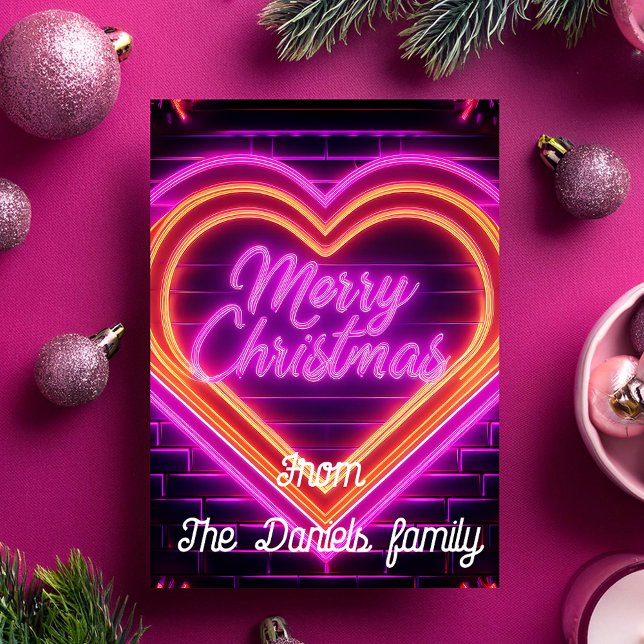 Cartão Personalizado de Natal Neon Alegre (Criador carregado)