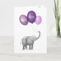 Cartão personalizado de novo bebê elefante (roxo)