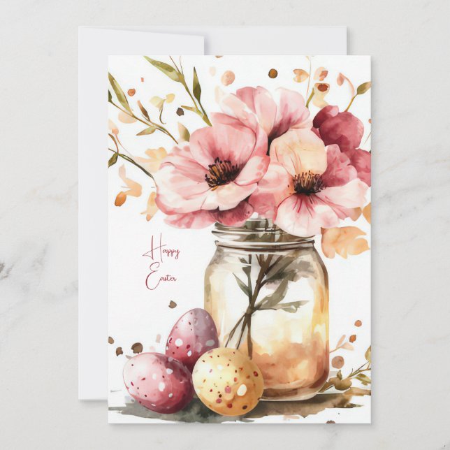Cartão Personalizado de Páscoa com Ovos e Flores (Frente)