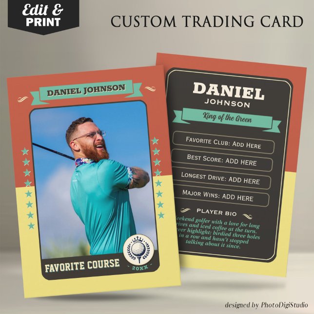 Cartão Personalizado De Tração De Golfe, Cartão De (Custom Golfer Trading Card, Golf Trading Card Custom Gifts for Golfers, Retro Golf Card)