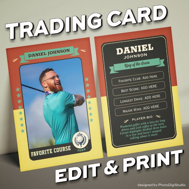 Cartão Personalizado De Tração De Golfe, Cartão De (Custom Golfer Trading Card, Golf Trading Card Custom Gifts for Golfers, Retro Golf Card)