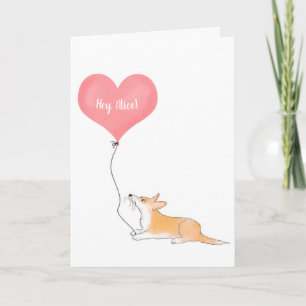 Cartão personalizado do corgi & balão pensando em