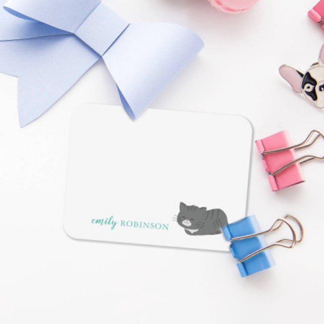 Cartão Personalizado do Gato Cinza Fofo (Criador carregado)