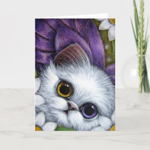 Cartão personalizado do gato fada persa branco com