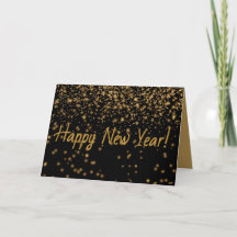 Cartão Personalizado FELIZ ANO NOVO Preto e Dourad