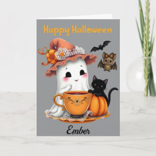 Cartão Personalizado Feliz Halloween Fofinho Fantasma, Ga