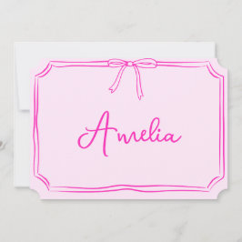 Cartão Personalizado Manuscrito com Laço Rosa