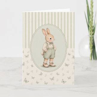 Cartão Personalizado Menino Coelho Pastel Vintage
