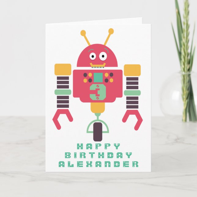 Cartão Personalizado Robot Birthday (Frente)