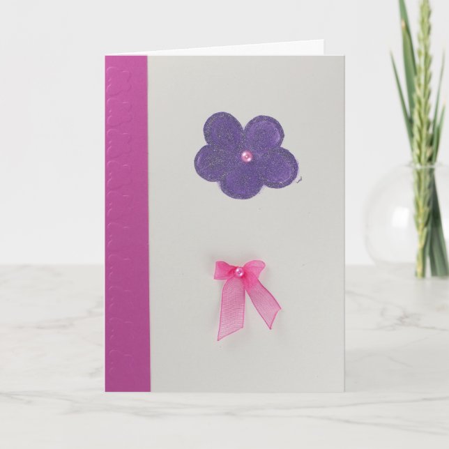 Cartão Personalizar a flor púrpura e o arco rosa (Frente)