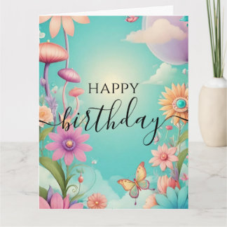 Cartão Personalizar: Feliz Aniversário Flores & Borboleta