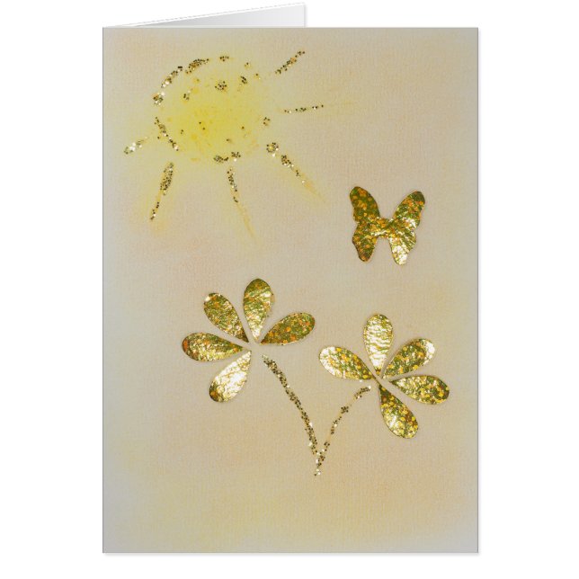 Cartão Personalizar flores e borboletas de ouro (Frente)