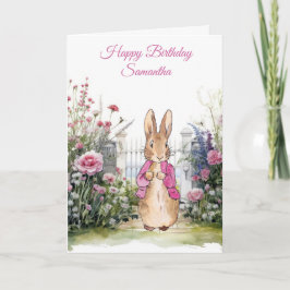 Cartão Personalizar Nome Peter o Coelho Casaco Rosa 