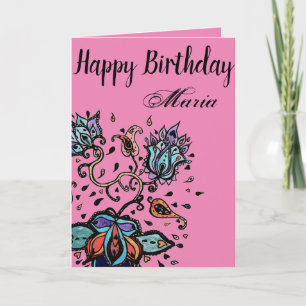 Cartão Personalizar por Design de Flor de Aniversário Fe