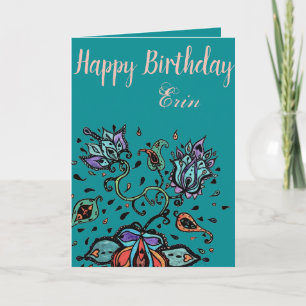 Cartão Personalizar por nome Feliz Design de Flor de Aniv