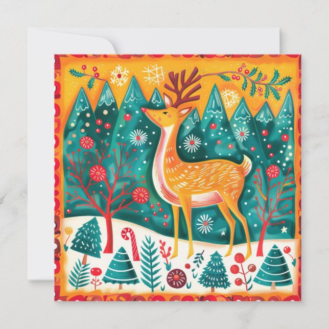 Cartão Personalizar Reindeer Festivo Flat (Frente)