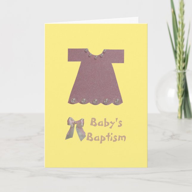 Cartão Personalizar Vestido de Bebê Rosa Batismo (Frente)