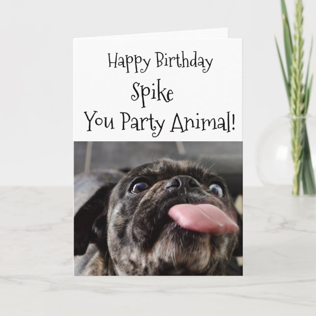 Cartão Personalizável de Aniversário de Pug Animal (Frente)