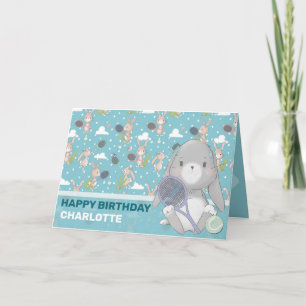 Cartão personalizável de coelho tênis azul