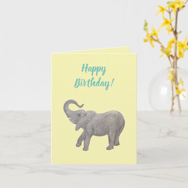 Cartão Personalizável de Elefante Bebê (Flor Amarela)