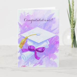 Cartão personalizável de graduação de boné roxo