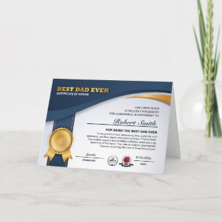 Cartão Personalizável de Premiação de Melhor Pai d