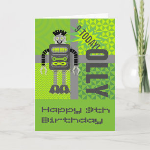 Cartão Personalizável Funky Robot Name/Age