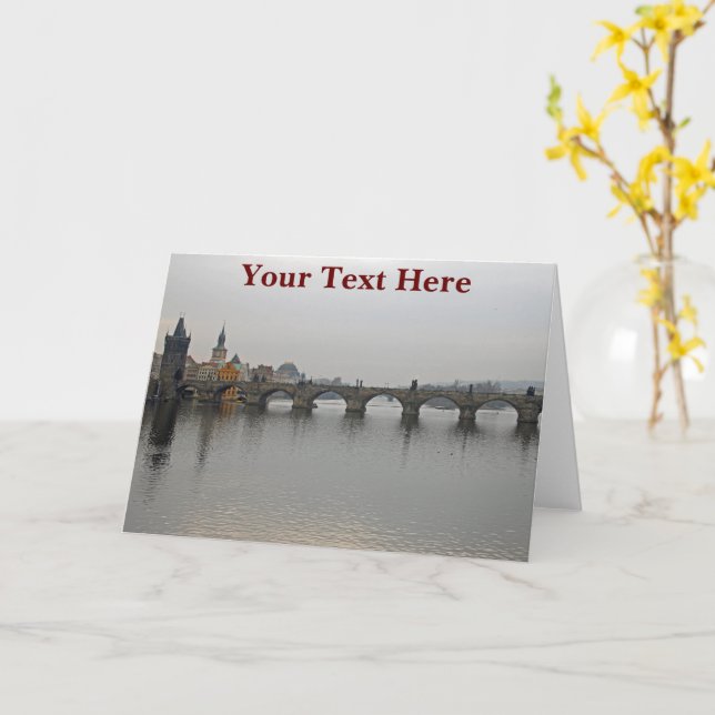 Cartão Personalizável Ponte Charles, Praga (Flor Amarela)