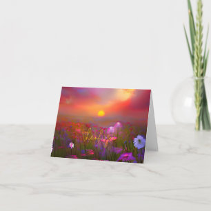 Cartão personalizável pôr do sol floral rosa aquar
