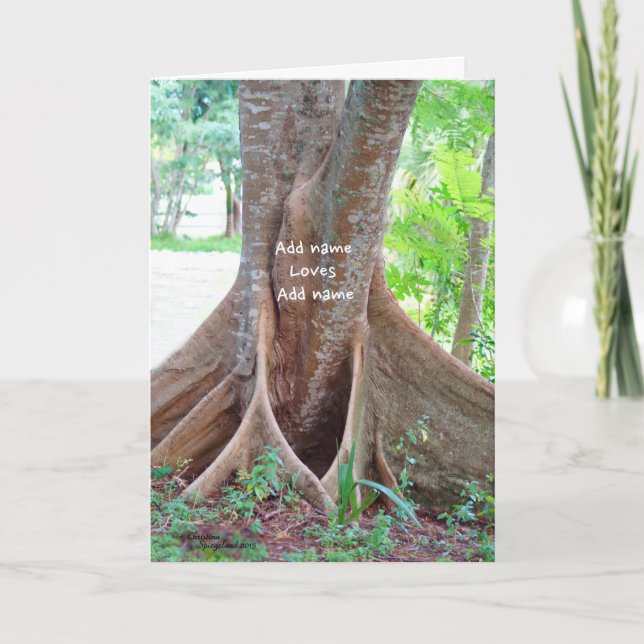 Cartão Personalize a árvore amando sua placa de saudação (Frente)