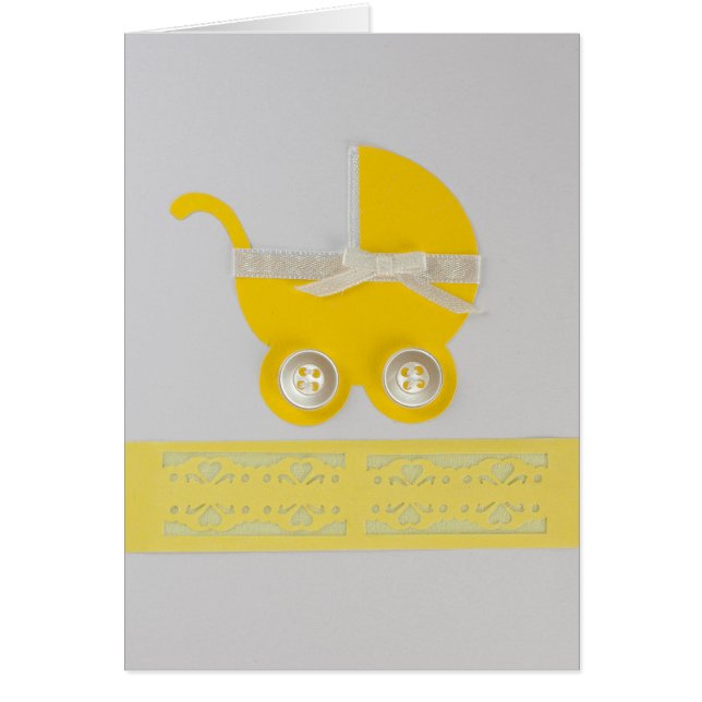 Cartão Personalize a carruagem amarela do bebê com botões (Frente)