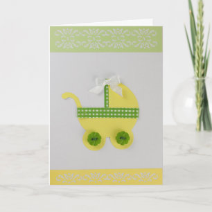 Cartão Personalize a carruagem amarela e verde do bebê