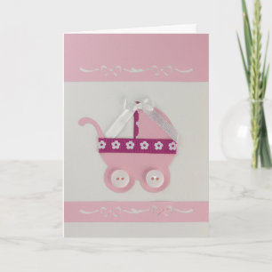 Cartão Personalize a carruagem do bebê rosa e o arco bra