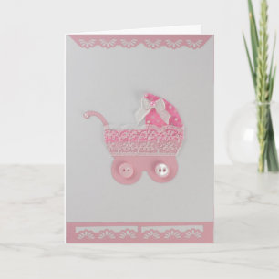 Cartão Personalize a menina Pink Stroller com rendas