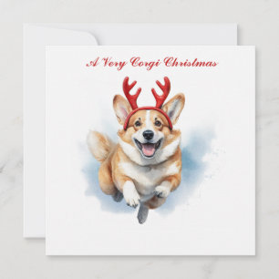 Cartão Personalize Corgi de Natal com Ranchas de Reindeer