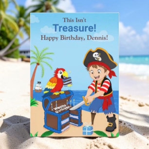 Cartão Personalize Feliz Aniversário Tesouro Pirata