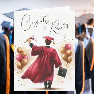 Cartão Personalize Feliz Graduação Homem Boina Vermelha T