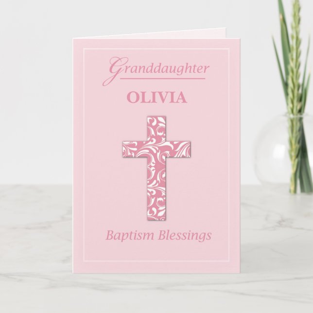 Cartão Personalize Name Granddaughter Baptism Pink Girl  (Frente)