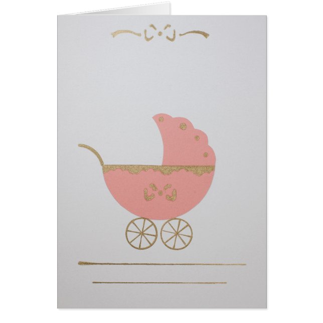 Cartão Personalize o carrinho de bebê cor-de-rosa-ouro (Frente)