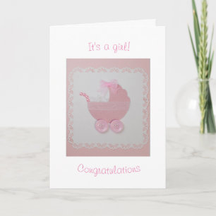 Cartão Personalize o carrinho de bebê rosa e bonito