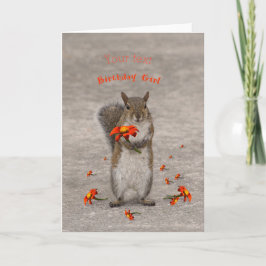 Cartão Personalize o esquilo da garota de aniversário com
