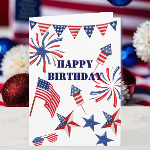 Cartão Personalize o nome 4 de julho feliz aniversário