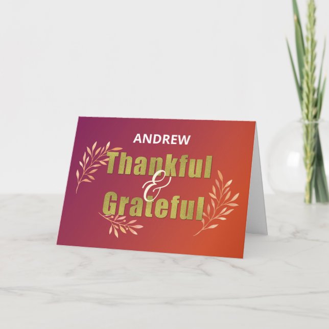 Cartão Personalize o nome Grateful & Thankful no agradeci (Frente)