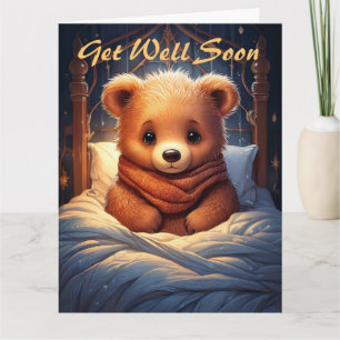 Cartão Personalize o Urso Bebê Doente na Cama Fique Bem E
