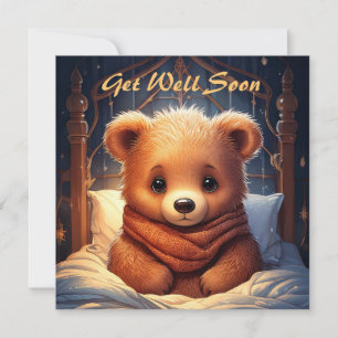Cartão Personalize o Urso Bebê Doente na Cama Fique Bem E
