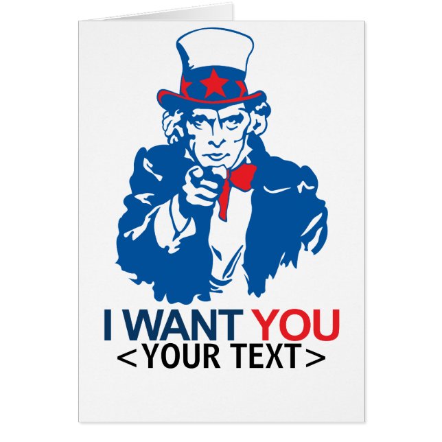 CARTÃO PERSONALIZE TIO SAM QUER VOCÊ,<YOUR TEXT> (Frente)
